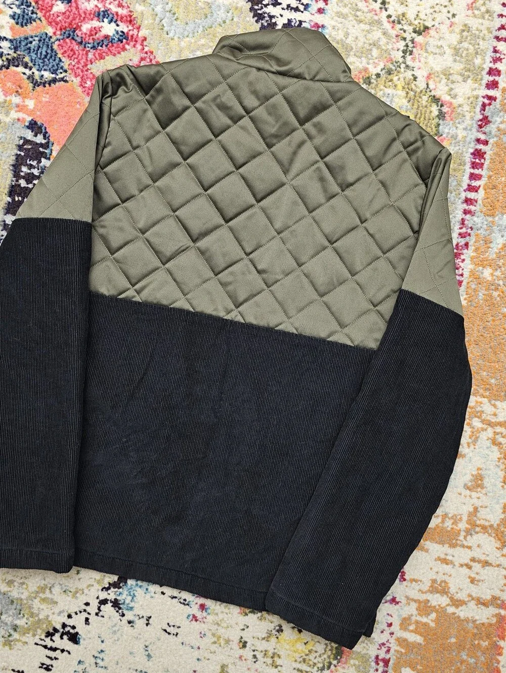 True Religion Quilted Corduroy Full Zip Jacket Mens Size Small Black Green Gray